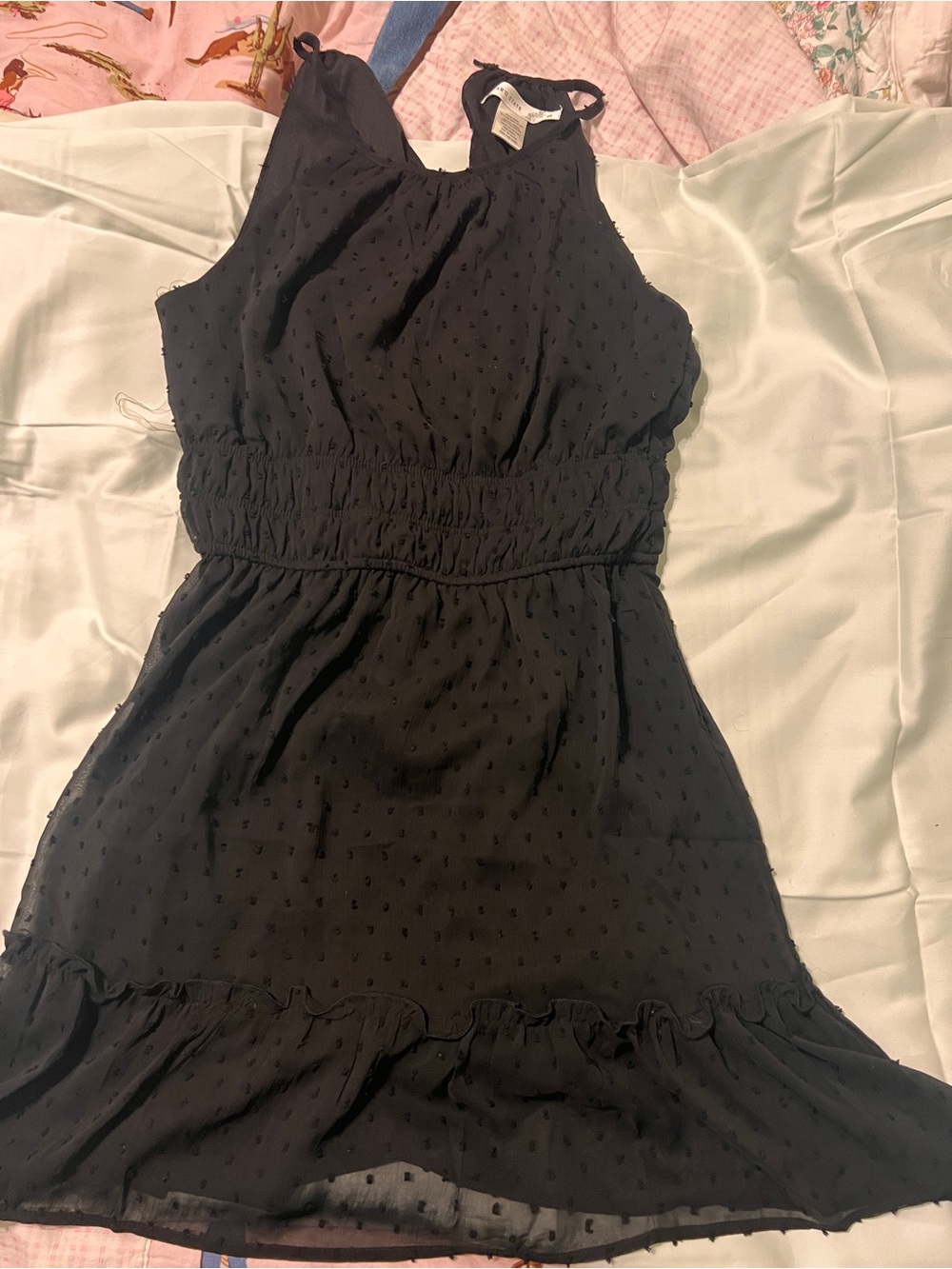 Altar’d State Black Swiss Dot Ruffle Mini Dress Medium